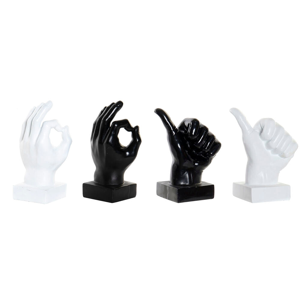 Set 4 Mani Decorative DKD Home Decor – Figure Moderne in Resina Bianco e Nero 14x9 cm | Statuette Design per Casa e Ufficio