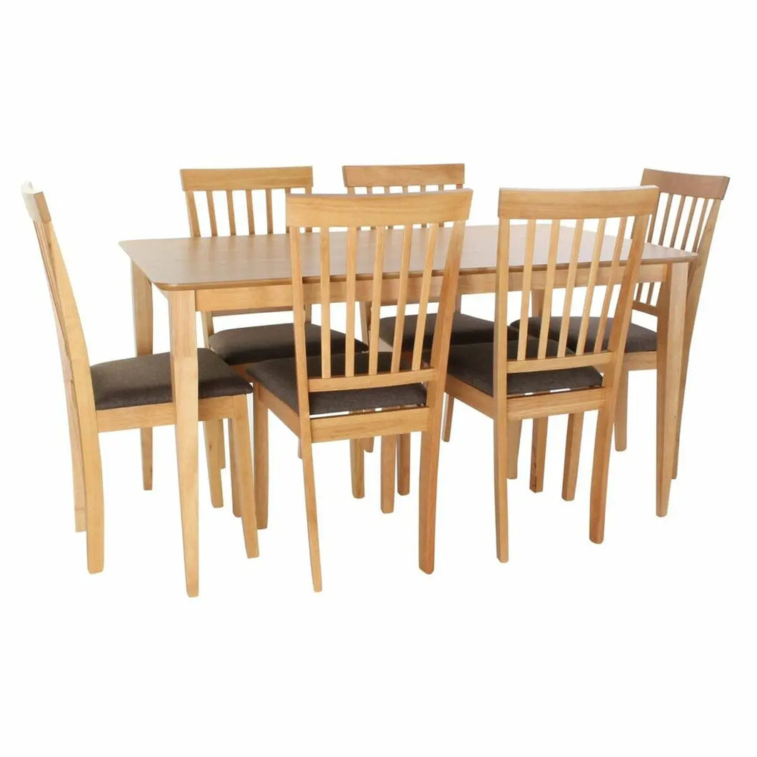 Table set with 6 chairs DKD Home Decor Light brown Oak MDF Wood (1,4 x Bigbuy