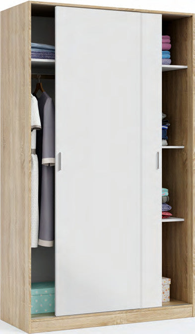 Armadio due ante scorrevoli bianco Artik e rovere Canadian - 120 × 50 × 200 cm - foto originale Eurogross