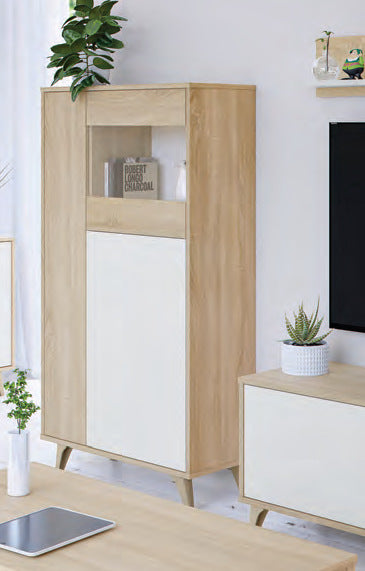 Vetrina Kikua Plus 3 ante Canadian bianco Artik, rovere Canadian e bianco Artik, fotografia Eurogross