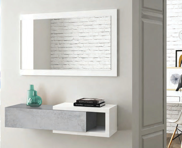 Mobile ingresso sospeso con specchio cemento bianco base 95 × 26 × 19 cm - foto Eurogross