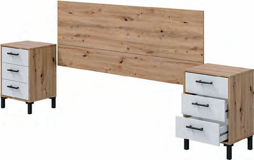 Testiera Velvet con 2 comodini bianco Artik rovere nodi - 240 × 101 × 33 cm - fotografia originale da giornalino Eurogross