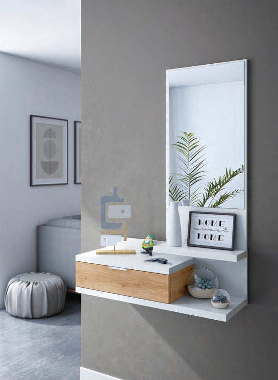 Mobile ingresso sospeso con specchio rovere nodi 81 × 29 × 116 cm - foto Eurogross