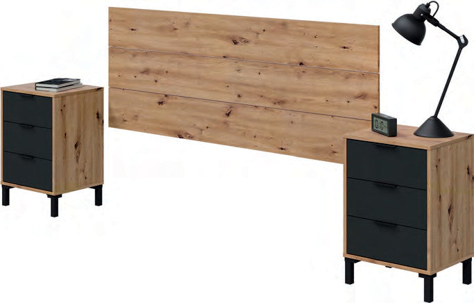 Testiera letto con 2 comodini rovere nodi e antracite - 240 × 33 × 101 cm - foto dal catalogo Eurogross