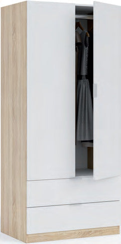 Armadio 2 ante e 2 cassetti bianco Artik rovere Canadian - 81 × 52 × 180 cm - foto dal catalogo Eurogross