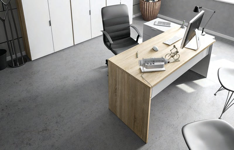 Scrivania ufficio con cassettiera in rovere Canadian – foto catalogo Eurogross
