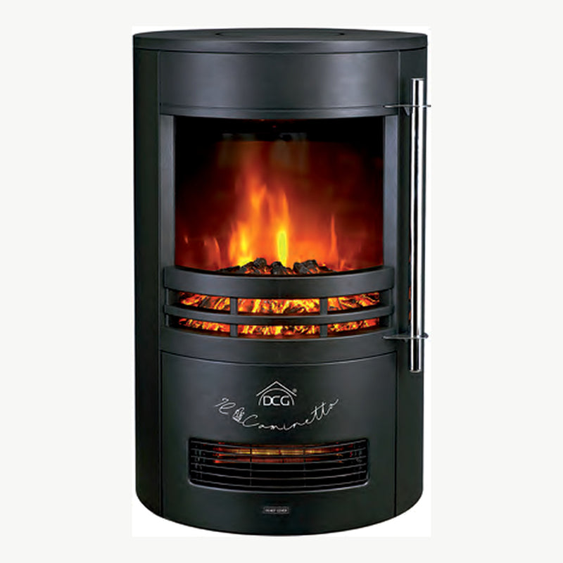 Caminetto elettrico DCG effetto fiamma 1000–2000 W — fotografia catalogo Eurogross