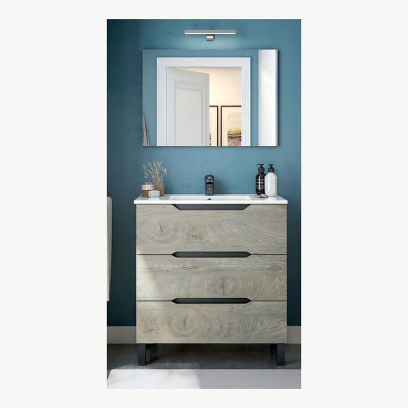 Mobile bagno Lea 80 cm rovere Alaska antracite tre cassetti — 80 × 45 × 86 cm; originale Eurogross