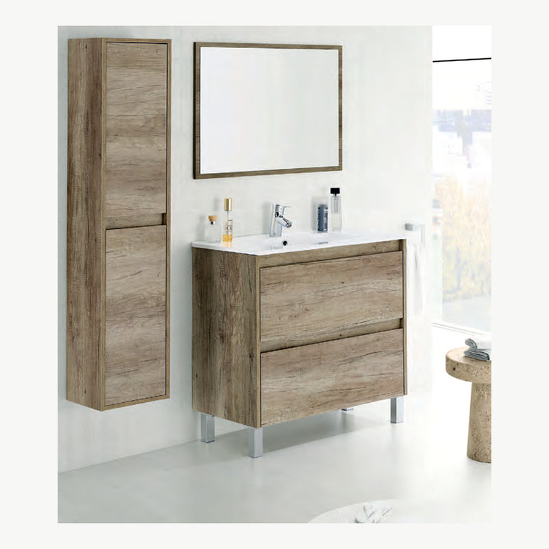 Mobile bagno rovere nordico 80 cm due cassetti e specchio, vista prodotto — Eurogross