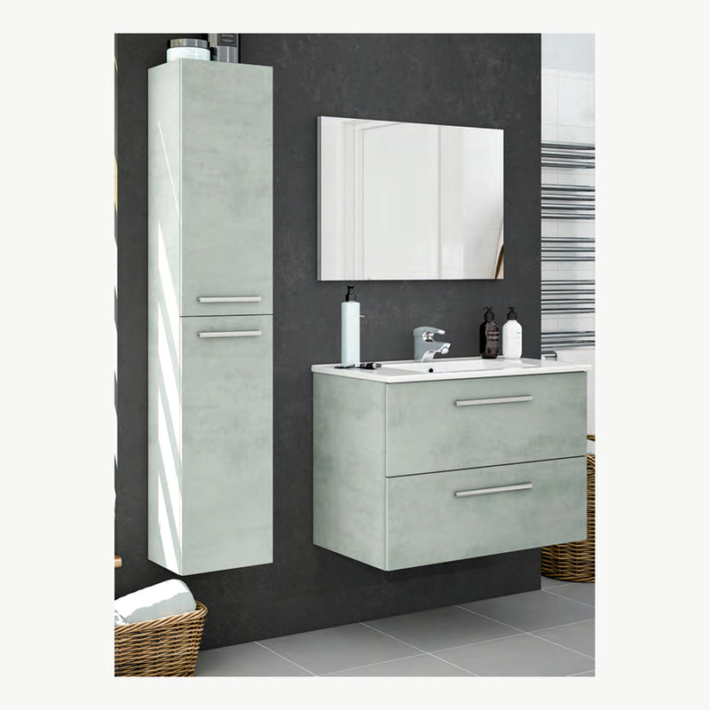 Mobile bagno sospeso cemento 80 cm a 2 cassetti con specchio, 80 × 45 × 57 cm - foto reale da Eurogross