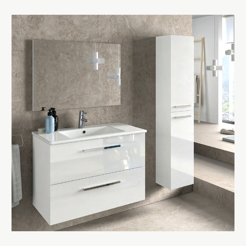 Mobile bagno sospeso bianco laccato 80 cm lavabo e specchio, 80 × 46 × 58 cm - foto reale da Eurogross