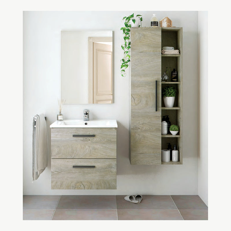 Mobile bagno sospeso rovere Alaska 60 cm con lavabo e specchio — 60 × 45 × 57 cm; originale Eurogross