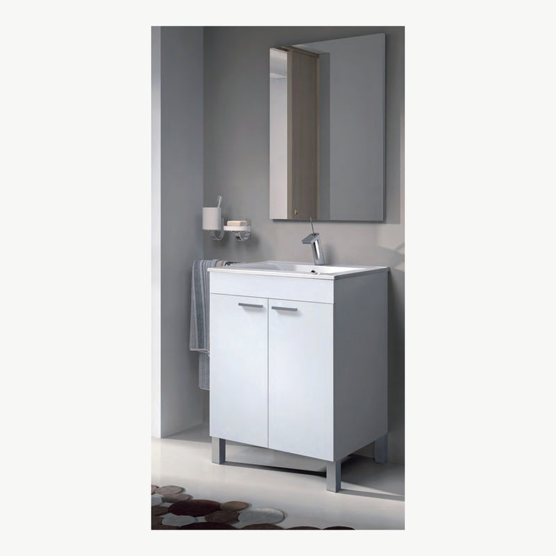Mobile bagno bianco 60 cm a 2 ante con lavabo e specchio, 60 × 45 × 80 cm - foto reale da Eurogross