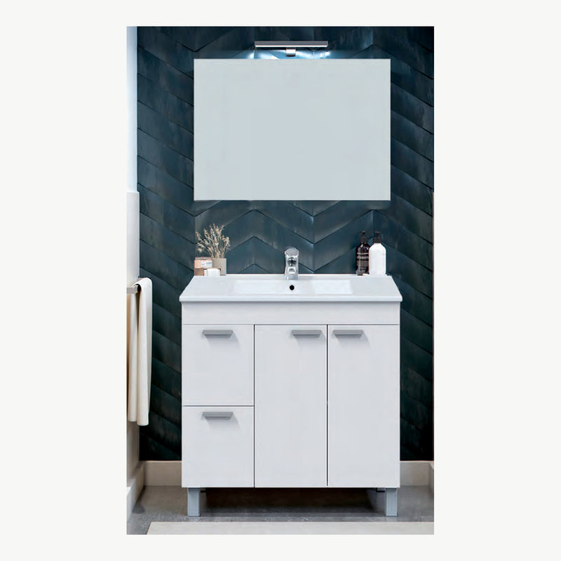 Mobile bagno Aktiva 80 cm bianco lucido lavabo e specchio - 80 × 45 × 80 cm - Bianco lucido