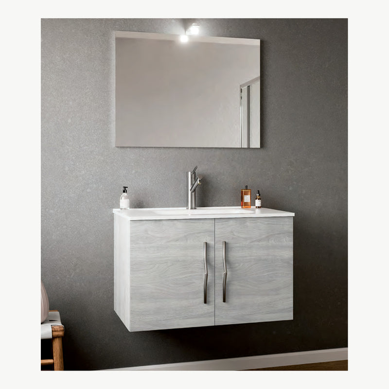 Mobile bagno sospeso Corallo 80 cm rovere grigio con specchio LED - 81 × 46 cm - Rovere grigio