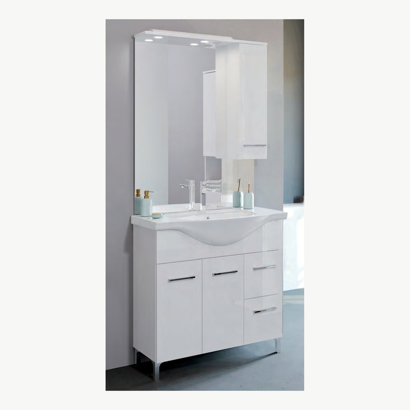 Mobile bagno Venere 106 cm bianco lucido con specchiera LED — foto originale Eurogross, Bianco lucido