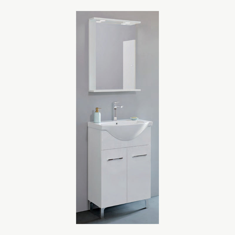 Mobile bagno Venere 55 cm bianco lucido con specchiera LED — foto originale Eurogross, Bianco lucido
