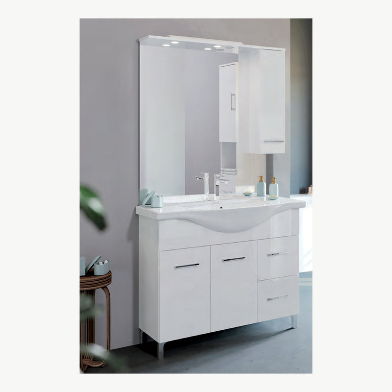 Mobile bagno Venere 85 cm bianco lucido con lavabo e specchiera LED — foto originale Eurogross, Bianco lucido