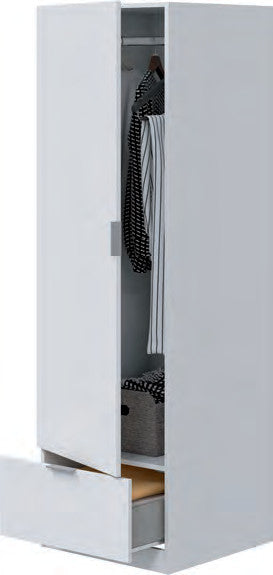 Armadio 1 anta con 1 cassetto bianco, 50 × 51 × 170 cm, fotografia Eurogross