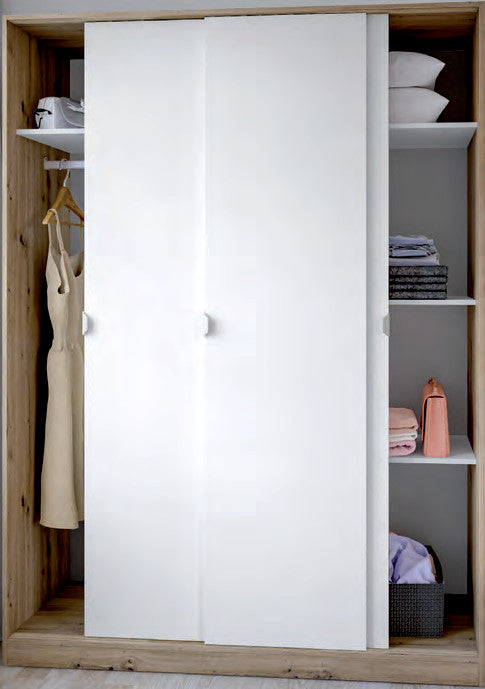 Armadio 3 ante scorrevoli bianco Artik rovere Canadian, 150 × 50 × 200 cm, fotografia catalogo Eurogross