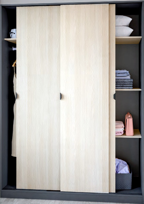 Armadio 3 ante scorrevoli rovere e grigio antracite, 150 × 50 × 200 cm, fotografia catalogo Eurogross